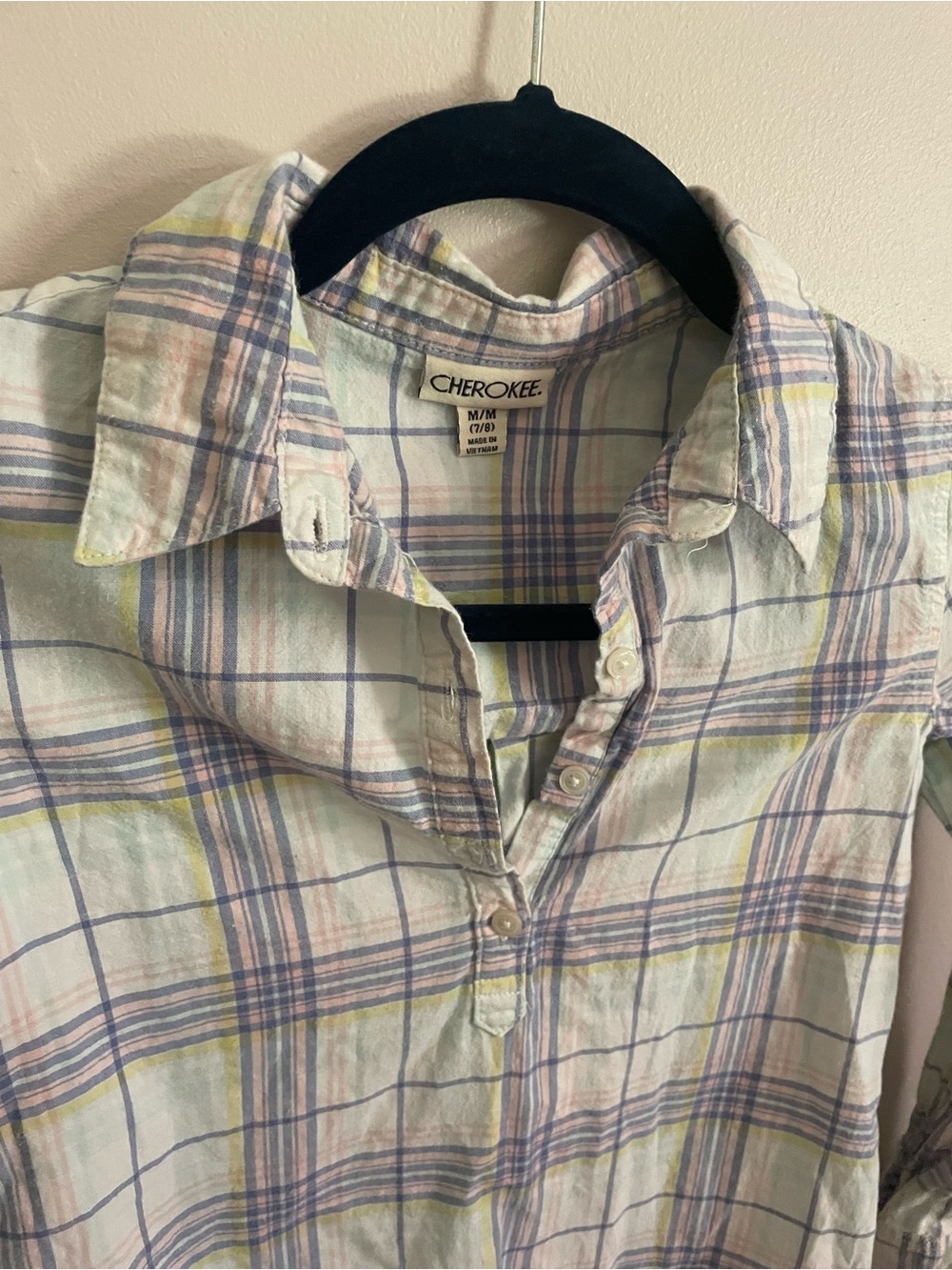 Cherokee Girls’ Pastel Plaid Button-Up Shirt - Light Multicolor